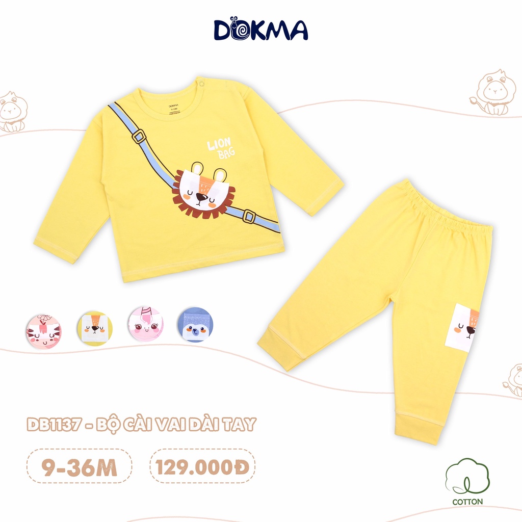 Bộ dài tay cài vai bé trai bé gái Dokma - chất cotton Mỹ mềm mát, thoát khí