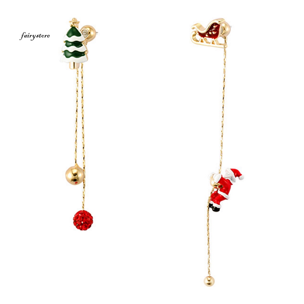 Fairystore| 1 Đôi Bông Tai Hình Ông Già Noel Và Chuông Không Đối Xứng