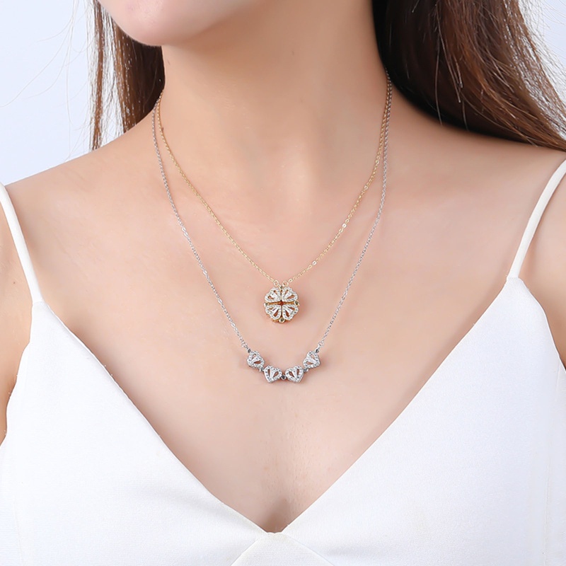 Vòng cổ Mặt Cỏ Bốn Lá Đính Đá Zircon Hình Trái Tim Thời Trang Cho Nữ