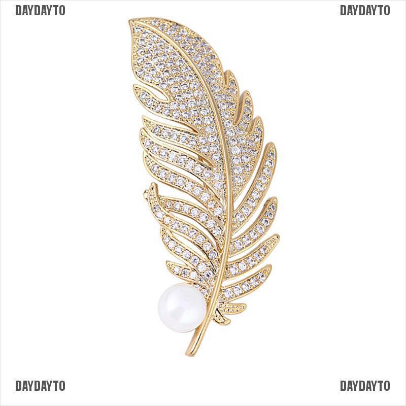 Ghim Cài Áo Hình Lông Vũ Đính Ngọc Trai Nhân Tạo Thời Trang