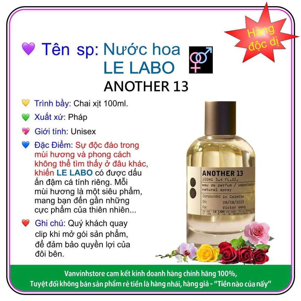 NƯỚC HOA LE LABO  ANOTHER 13 - 100ML - UNISEX - Thương hiệu nổi tiếng của Pháp. | Thế Giới Skin Care