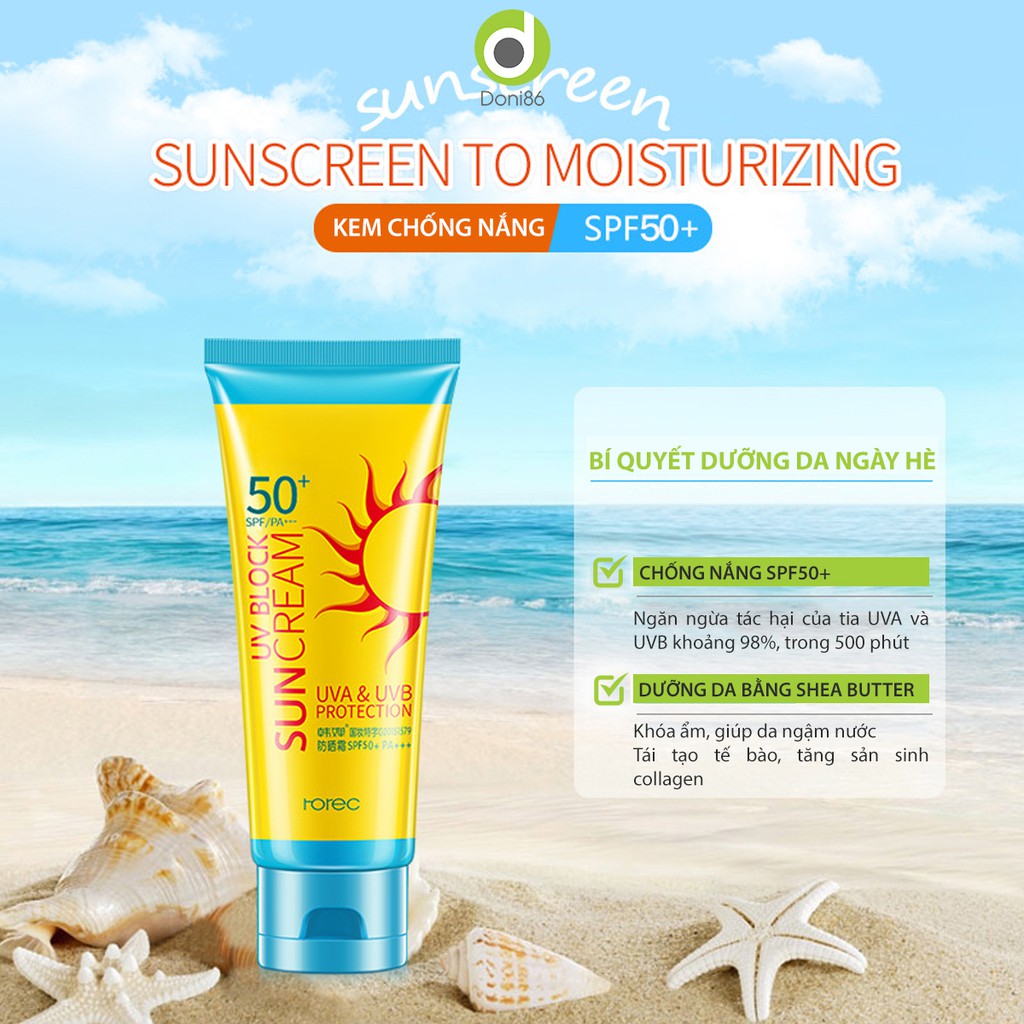 Kem chống nắng SPF50+ thẩm thấu nhanh, không màu, không bóng nhờn - doni86 - MP008