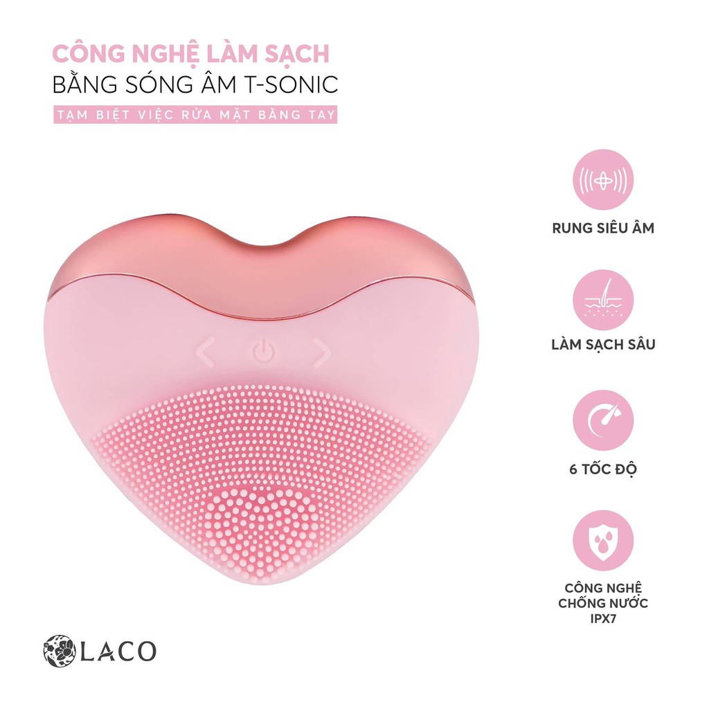 [ NPP chính hãng Laco] Máy rửa mặt Laco Luxury hình trái tim –Tặng Sữa rửa mặt DNA + Bông tẩy trang Laco trị giá 290.000