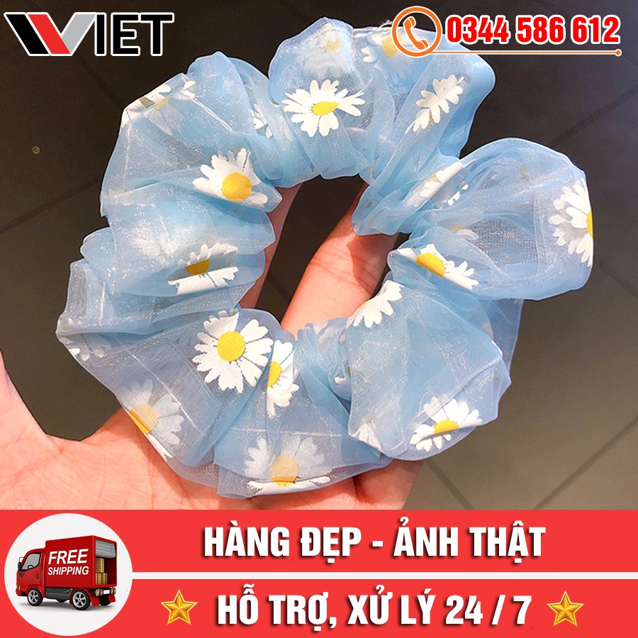 [DEAL HOT] Dây Buộc Tóc Scunchies Vải Hoa Cúc Phong Cách Hàn Quốc