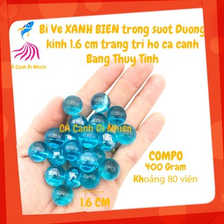 [Mã 99FMCG giảm 7% tối đa 100K đơn 500K] Viên bi ve XANH BIỂN TRONG SUỐT 400 gram (80 viên) size 1.6 cm trang trí hồ cá
