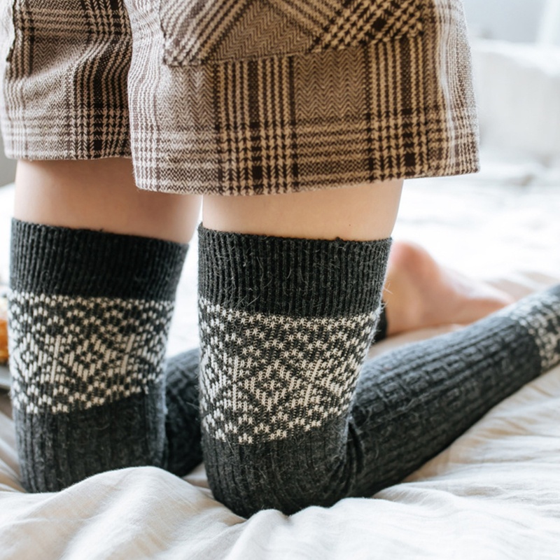 Youyo Vớ Dệt Kim Giữ Ấm Chân Dài Qua Gối Họa Tiết Hình Học Kim Cương Vintage Mùa Đông Cho Nữ
