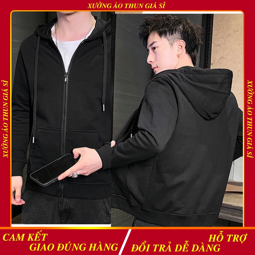 Áo nỉ hoodie nam có dây kéo vải nỉ dày cao cấp màu đen - AKHTN03