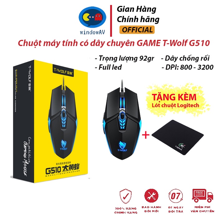 Chuột Gaming Game Thủ Có Dây T-Wolf  V7- Chuột Led Máy Tính Chơi Game Có Dây