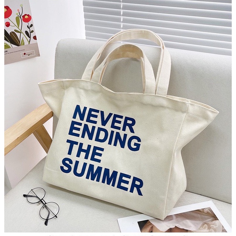 Túi tote HAZIN size lớn vải canvas ulzzang unisex in chữ có khoá miệng ngăn phụ đi học đi chơi đựng vừa khổ a4