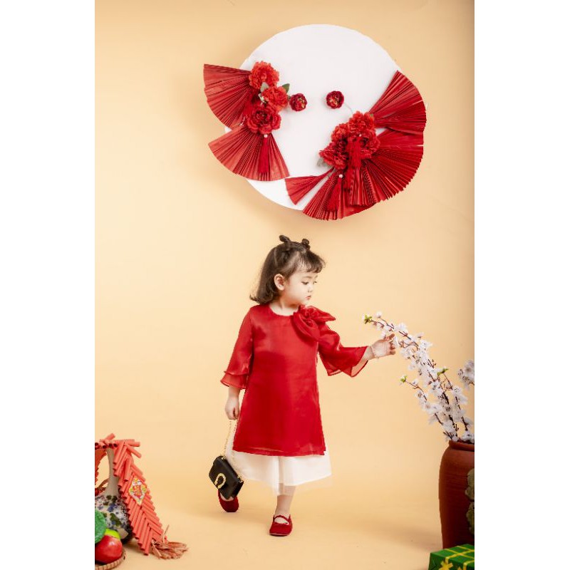 set áo dài cách tân cho bé gái nơ đẹp