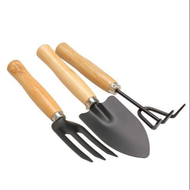 Bộ 3 Món Dụng Cụ Làm Vườn: Xẻng Xúc - Cào Đất - Xới Đất Thương Hiệu Garden Tool, Cán Gỗ Tròn Trơn Tiện Lợi Chắc Chắn
