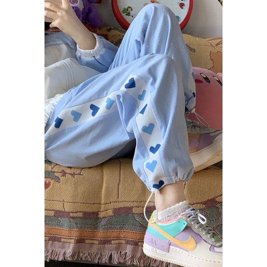 Oldpumpkin Tình yêu gốc khâu màu xanh vẽ dây Giải trí Sinh viên Nhật Bản Loose JK Nữ Mùa hè Quần thẳng | BigBuy360 - bigbuy360.vn