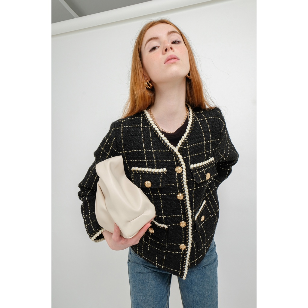 Áo Blazer Dạ Tweed Border Linen Jacket | HQ2158 | Lana Official