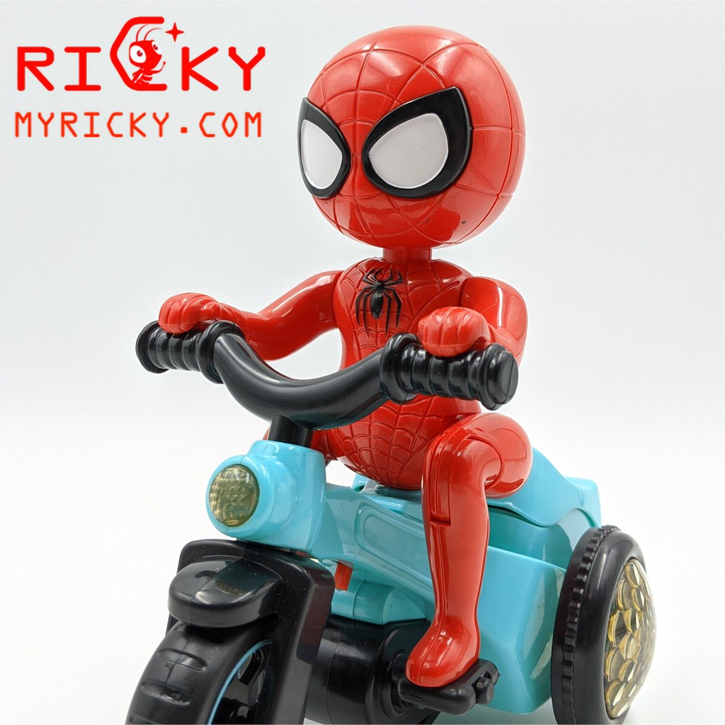 Đồ chơi phát nhạc người nhện đi xe đạp có đèn led và nhạc sôi động