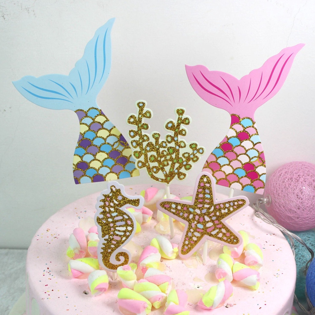 Set 5 Que Cắm Trang Trí Bánh Kem Hình Sinh Vật Biển Dễ Thương