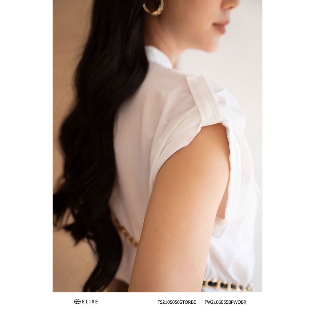 Áo sơ mi trắng cổ tàu túi ốp thiết kế Elise FS2105085TSWOGE