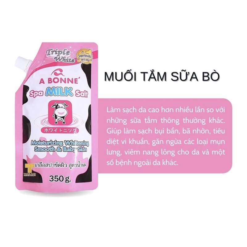 [Chuẩn Thái Lan] Muối Tăm Sữa Bò A Bonne Spa Milk Salt - Tẩy Tế Bào Chết Body Và Mặt Thái Lan Hương Sữa Tươi Gói 350g