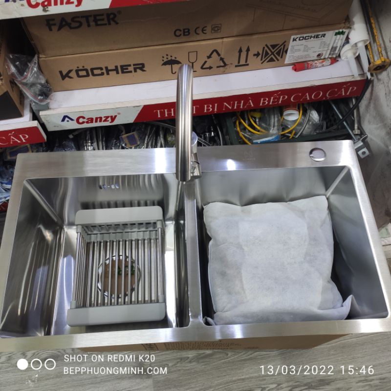 Châu rửa bát inox hai hố cân