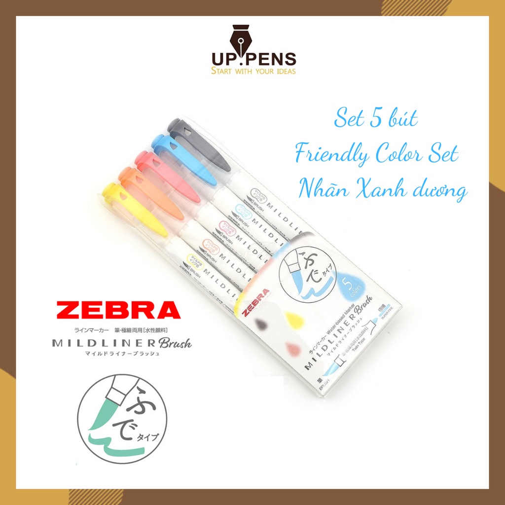 Bộ 5 bút lông đầu cọ Zebra Mildliner Double-Sided Highlighter Brush - Brush/ Extra Fine - 5 Friendly Color Set