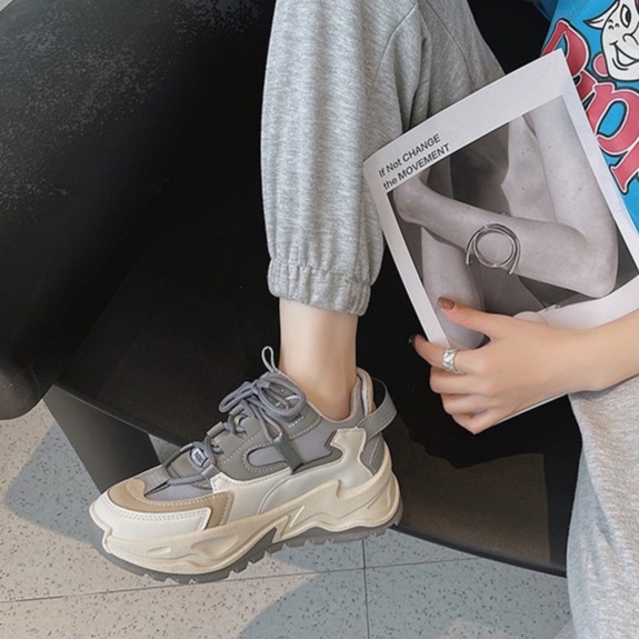 Giày Thể Thao Nữ Ulzzang Vintage, Giày Vải Cao Cấp Đế Độn 5cm, 2 Màu Xám/Kem, Hàn Quốc Street Style - Iclassy_shoes