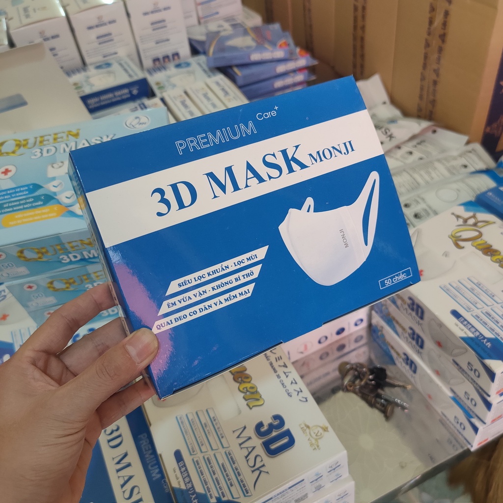 2 Hộp 100 Chiếc Khẩu Trang 3D MONJI, Khẩu Trang 3 Lớp Kháng Khuẩn Chính Hãng Công Ty - Có Khả Năng Chống Nước