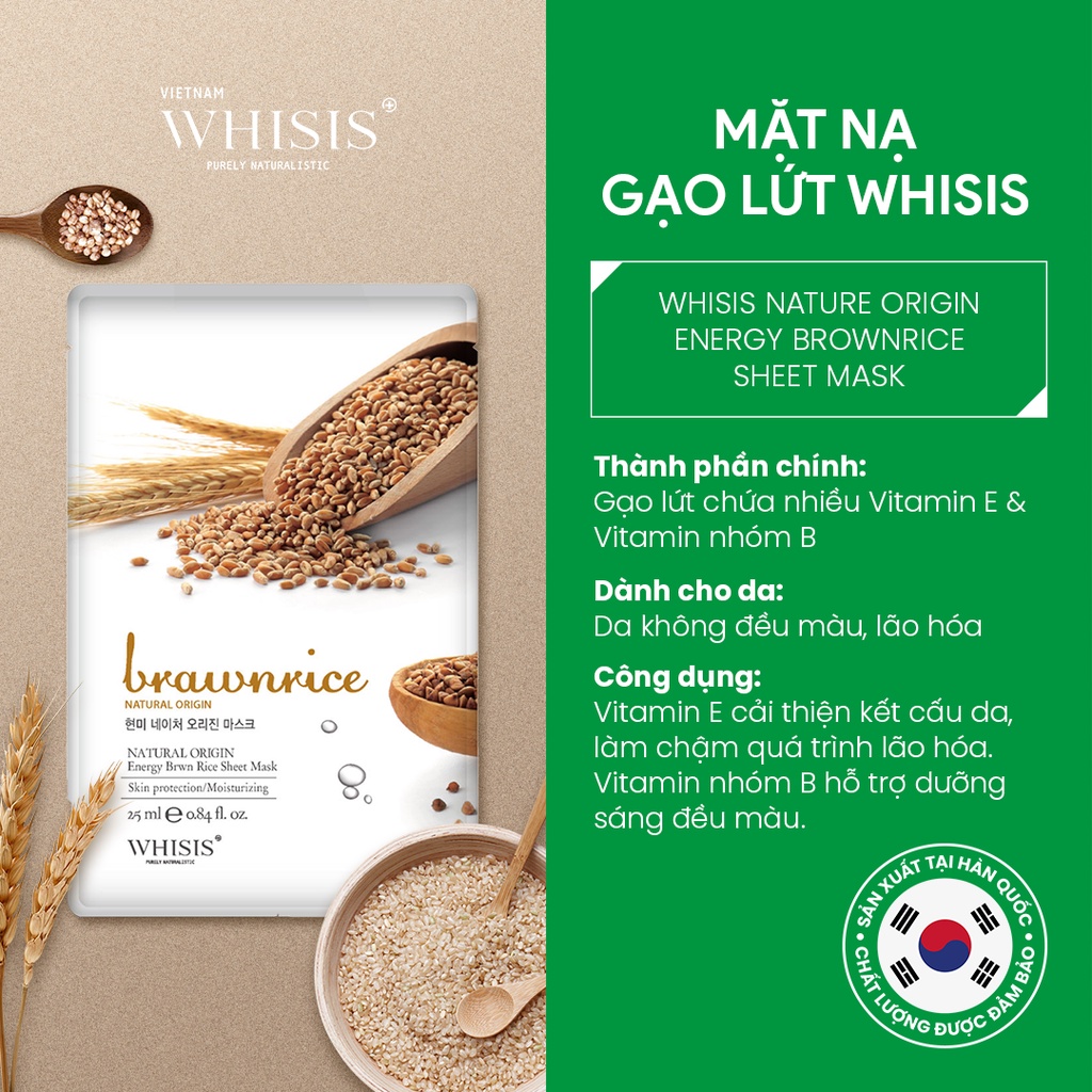 Mặt Nạ Dưỡng Da Gạo Lứt WHISIS Nature Origin Energy Giúp Tái Tạo Làn Da, Giúp Da Sáng Và Hồng Hào