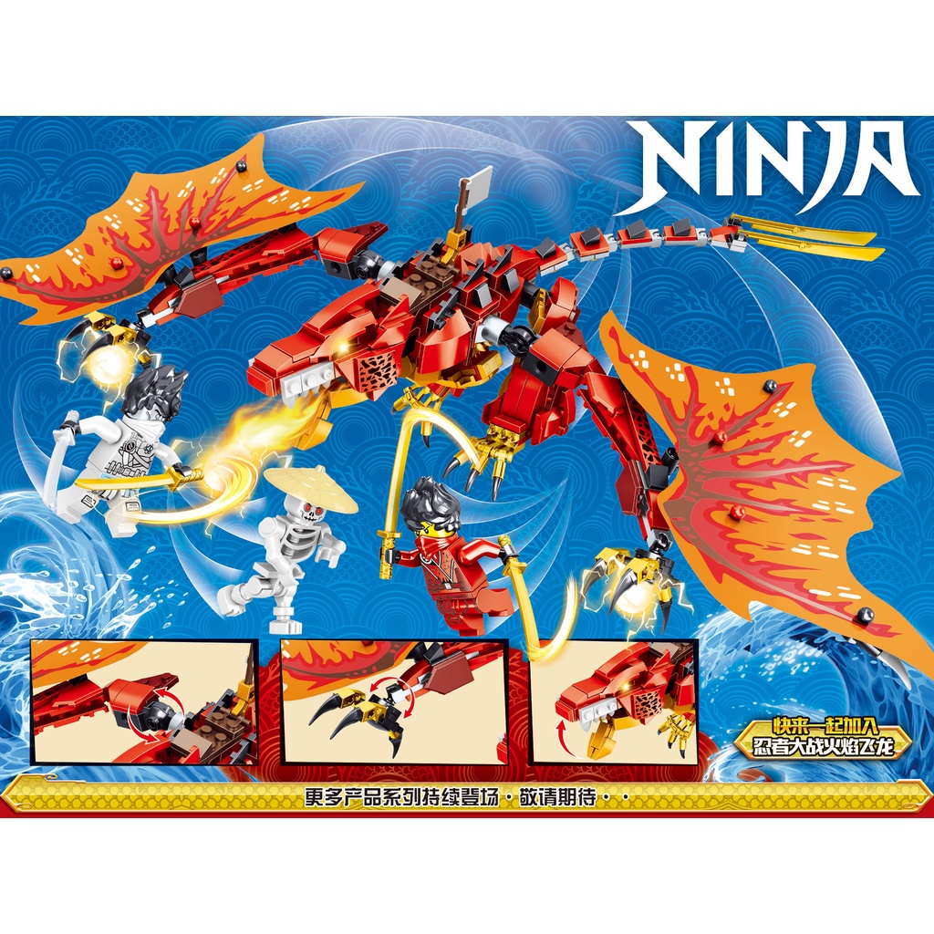 Đồ Chơi lắp ráp Ninjago Cưỡi Rồng Lửa, Bộ Đồ Chơi Lắp Rá Dragon Kèm Các Nhân Vật Ninjago DATAS Gồm 477 Chi Tiết