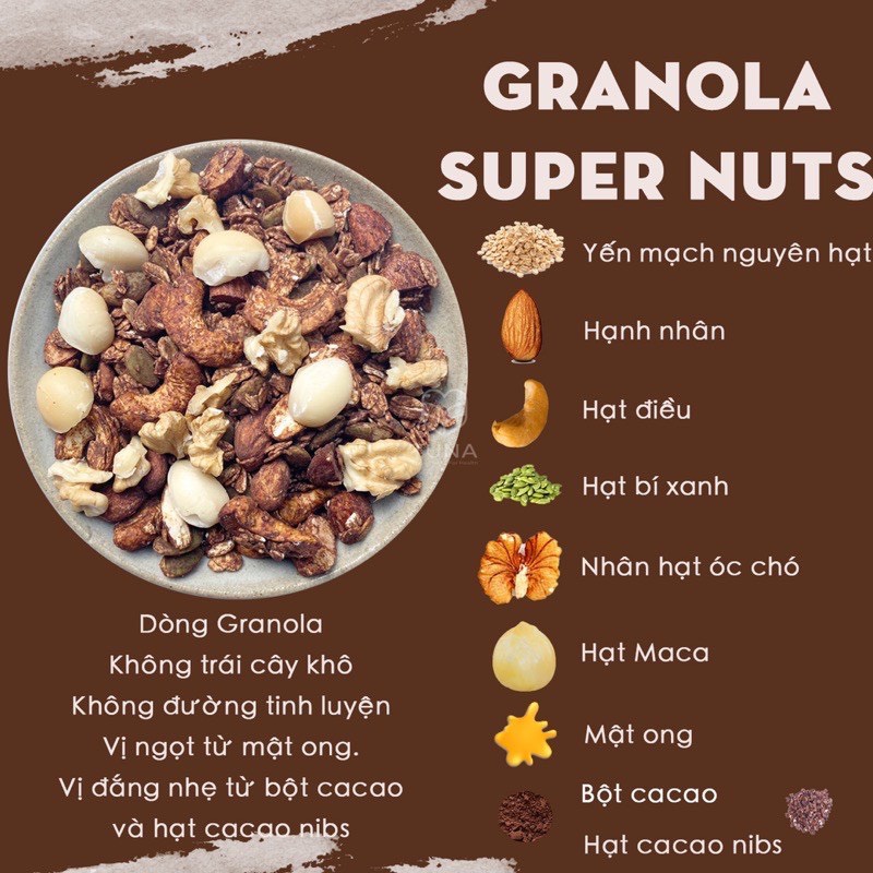 Granola ăn kiêng Siêu hạt, Ngũ cốc giảm cân Mix 9 loại hạt và quả Nhà Lá