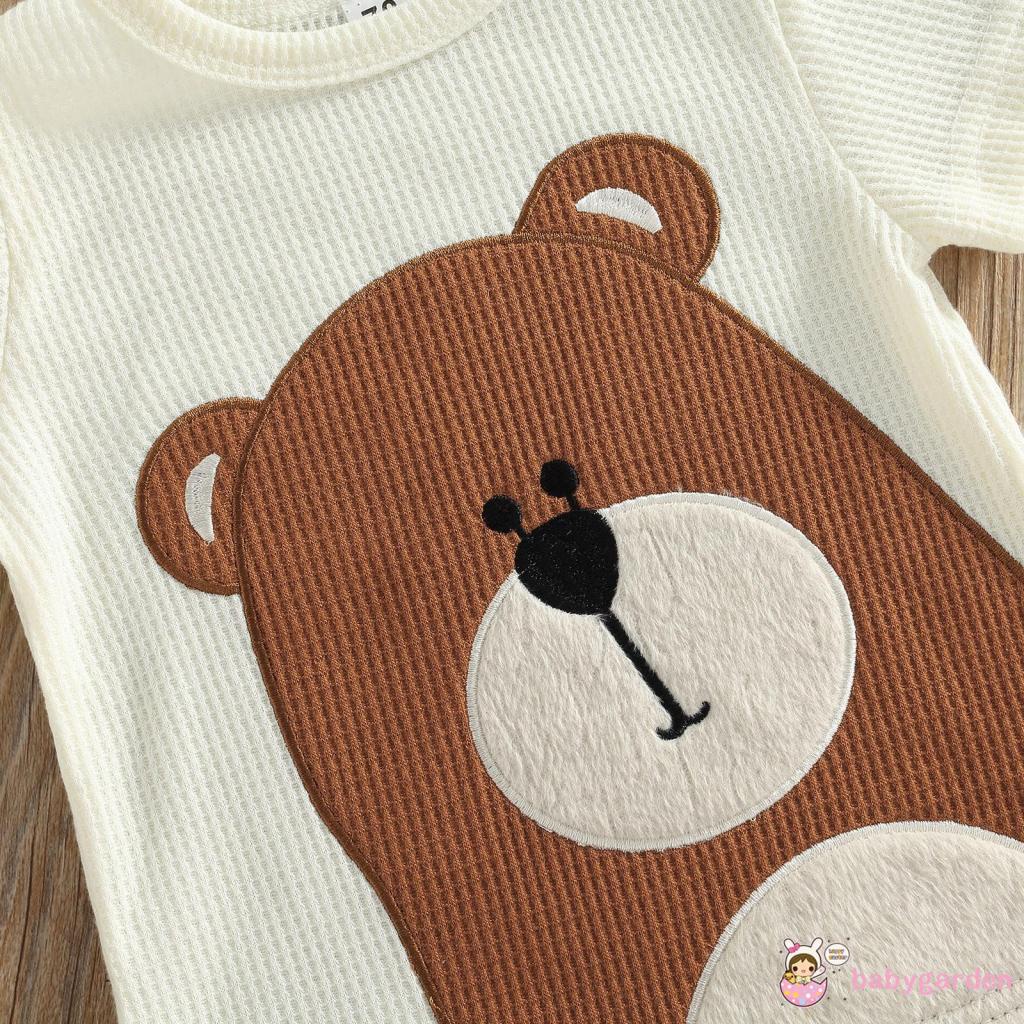 BABYGARDEN-0-24months Baby Boy Short Outfits, Short Sleeve Cartoon Bear Printed Crew Neck T-Shirt + Solid Color Elastic Waist Shorts Set