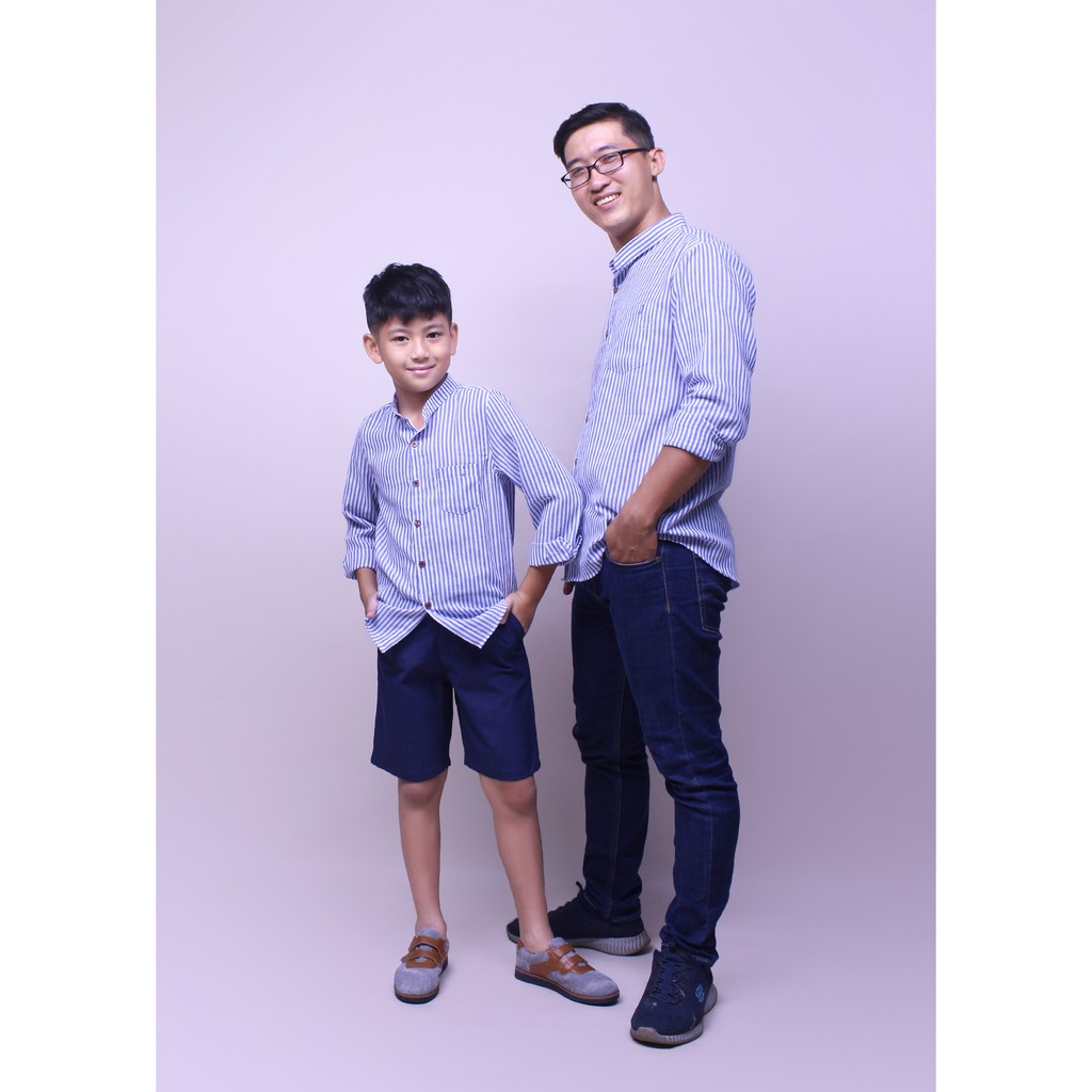 Áo sơ mi bé trai tay dài sọc xanh biển TAS009 - JADINY