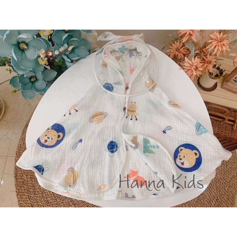 Áo choàng 2 lớp 2 mặt xô Hàn muslin cho bé kèm tấm chắn giọt bắn- Siêu tiện lợi, siêu mềm mịn