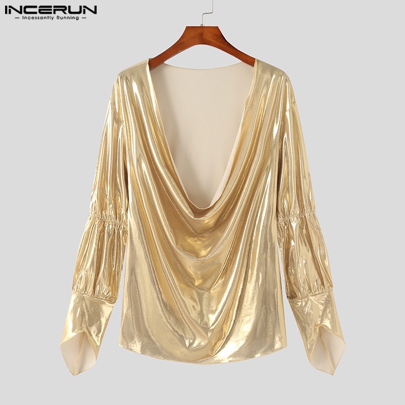 Áo INCERUN dài tay cổ chữ V lấp lánh cá tính cho nam