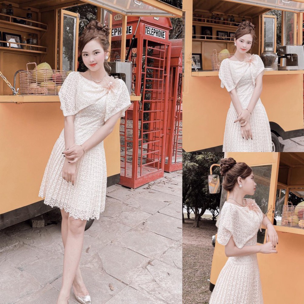 (Hàng Thiết Kế) Đầm thiết kế dáng suông chân váy xếp ly tay bồng nhún hoa vai V1835 [Kèm Ảnh Thật]