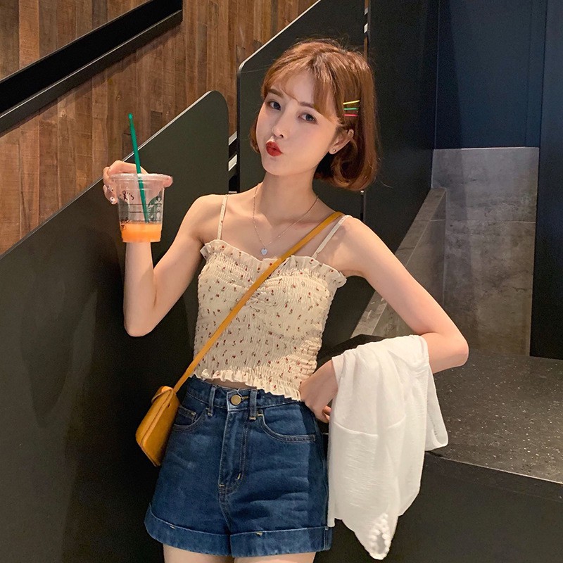 Áo 2 dây dáng croptop hoa nhí nhún ngực phong cách ulzzang Hàn Quốc C39 - Maoshop | BigBuy360 - bigbuy360.vn