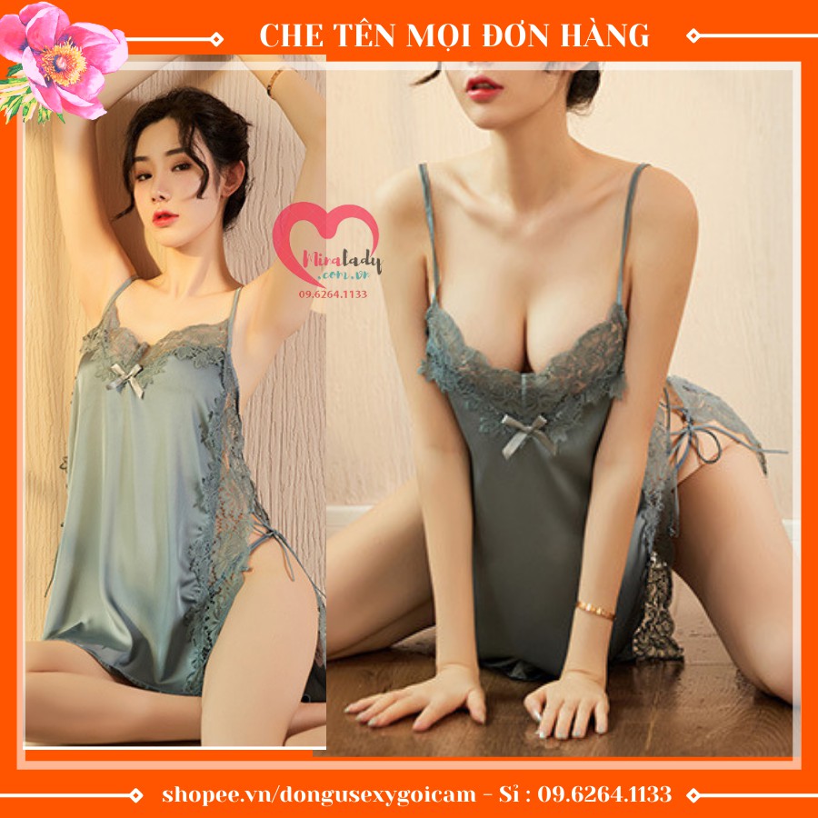 [Mã FATHANG5 giảm 10K đơn 50K] Đầm Ngủ Lụa Phối Ren Sexy - Tặng Kèm Quần Chip Xinh - Quyến Rũ Đẹp Mắt -Đan Dây