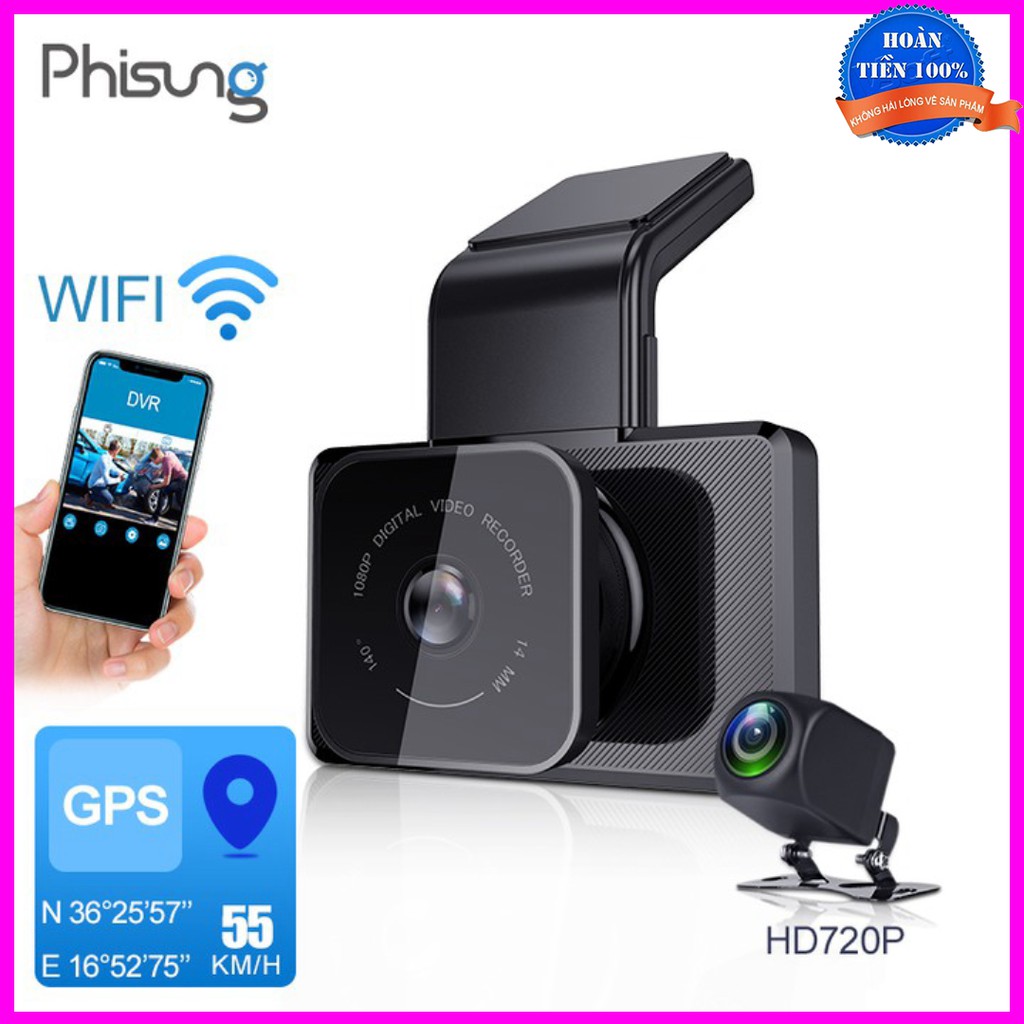 Camera hành trình ô tô cao cấp Phisung tích hợp camera lùi Wifi GPS K10 - Bảo hành 12 tháng | BigBuy360 - bigbuy360.vn