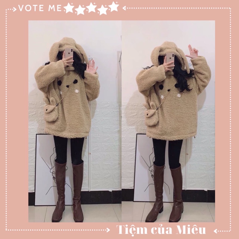 Áo hoodie lông cừu thỏ tặng kèm túi Tiệm của Miêu | BigBuy360 - bigbuy360.vn