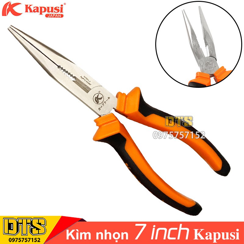 Kìm nhọn công nghiệp kiểu Nhật Kapusi JAPAN 7 inch, hợp kim thép Niken cao cấp, thiết kế tiên tiến tiết kiệm 30% lực bấm