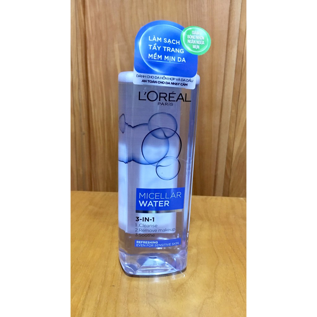 Nước tẩy trang L'oreal Paris 3 in 1 Micellar Water 400ml (giảm bóng nhờ, ngừa mụn)