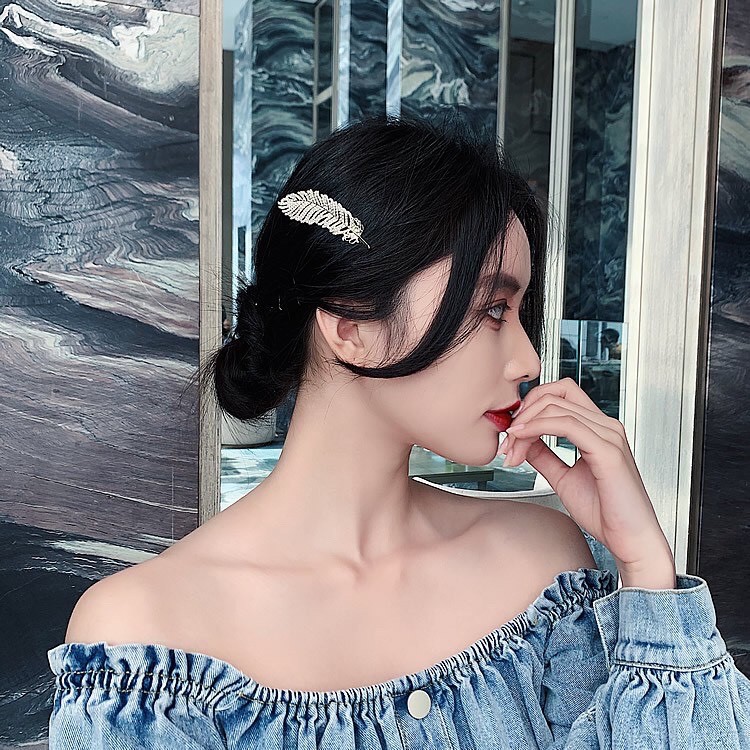 Kẹp chiếc lá đính đá sang trọng Phong cách Hàn Quốc Tatitava