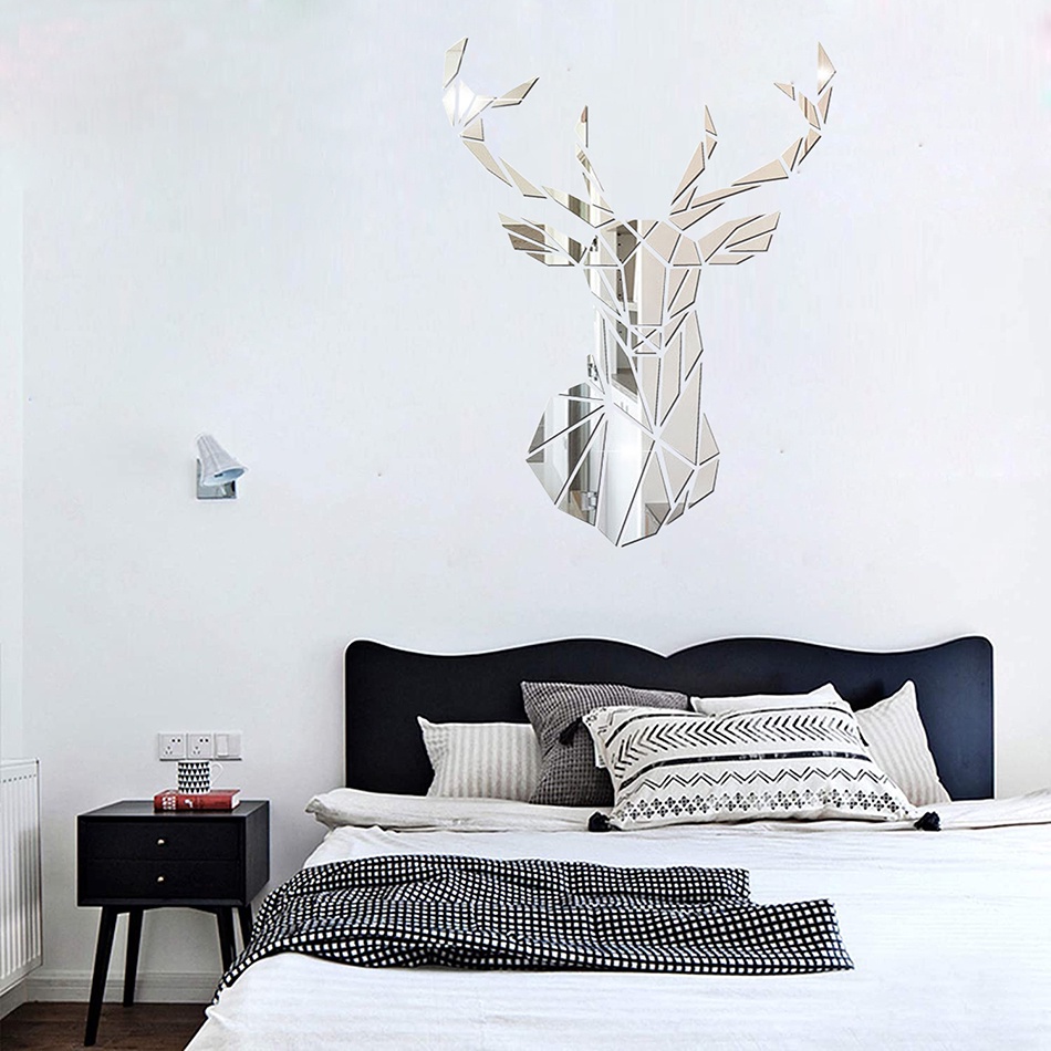 Miếng Dán Tường Trang Trí Hình Đầu Hươu 3D Tráng Gương Acrylic Thời Trang DIY