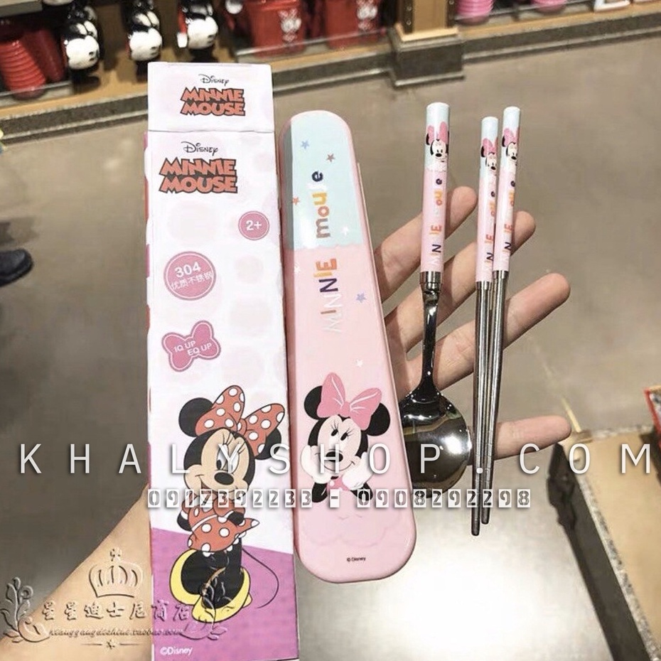 Set đũa muỗng inox hộp hoạt tiết 3D các nhân vật Disney cho bé trai và bé gái