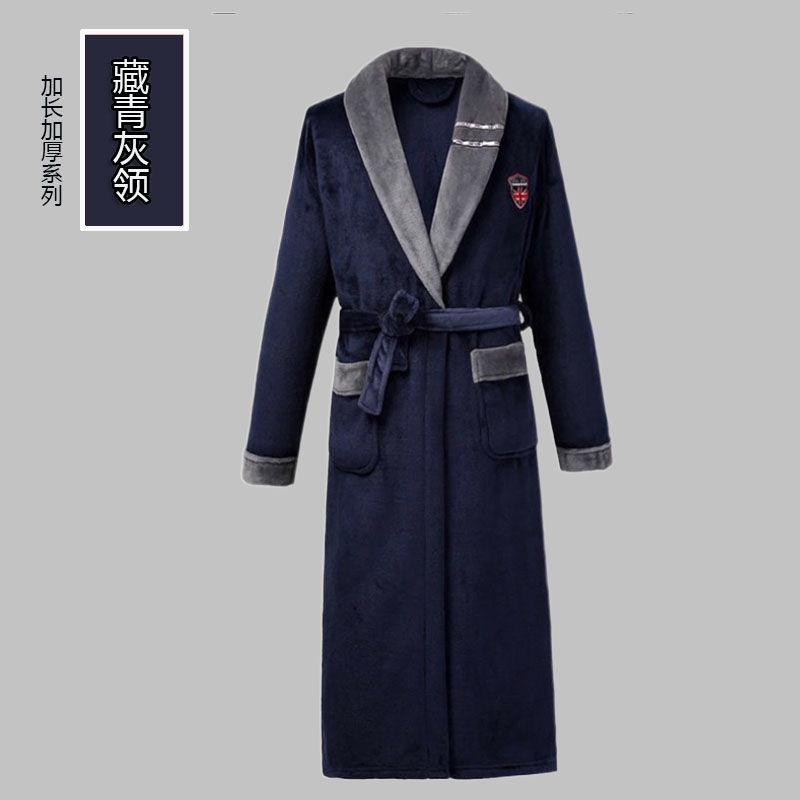 Áo choàng ngủ dáng rộng cỡ lớn bằng flannel giữ ấm mùa thu đông cho nam