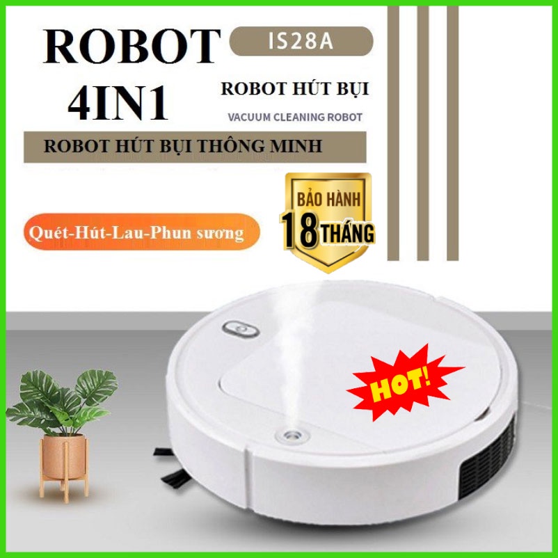 Robot lau nhà, hút bụi thông minh, máy hút bụi tự động chính hãng IS28A phun sương tạo ẩm, khử khuẩn bằng tia cực tím