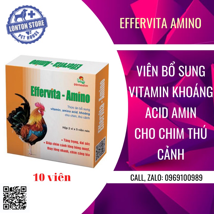 VEMEDIM Effervita Amino Vitamin - Bổ Sung Dưỡng Chất Phát Triển Cho Chó Mèo, gà đá, chim (Hộp 10 Viên) - Lonton Store