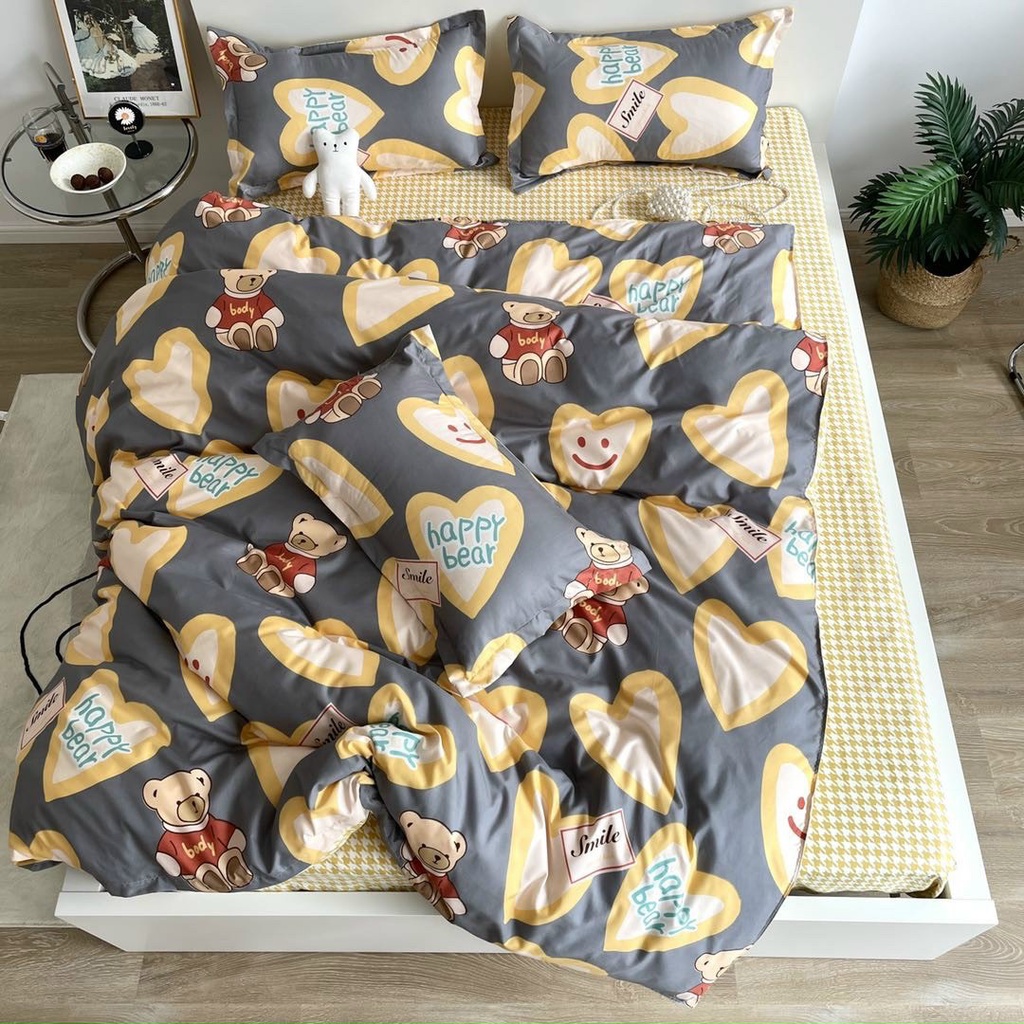 BỘ DRAP - CHĂN PHAO COTTON POLY GẤU TIM