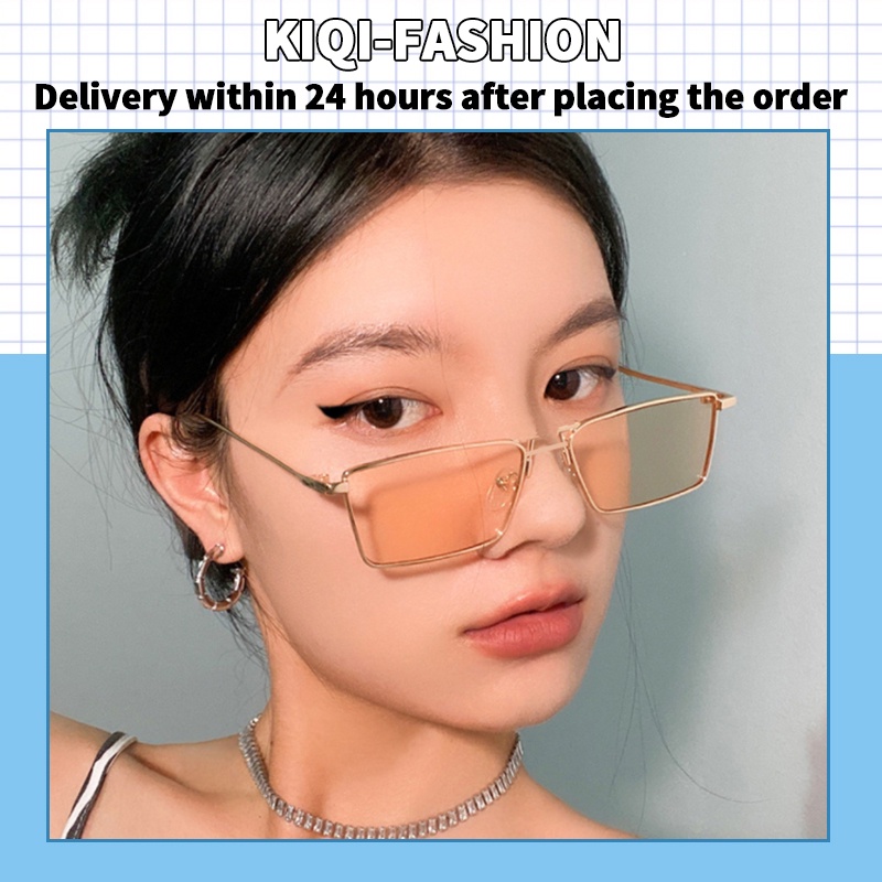 (KIQI-FASHION) COD Kính Mát Gọng Vuông Kim Loại Chống Tia Uv400 Thời Trang Dành Cho Nam Và Nữ