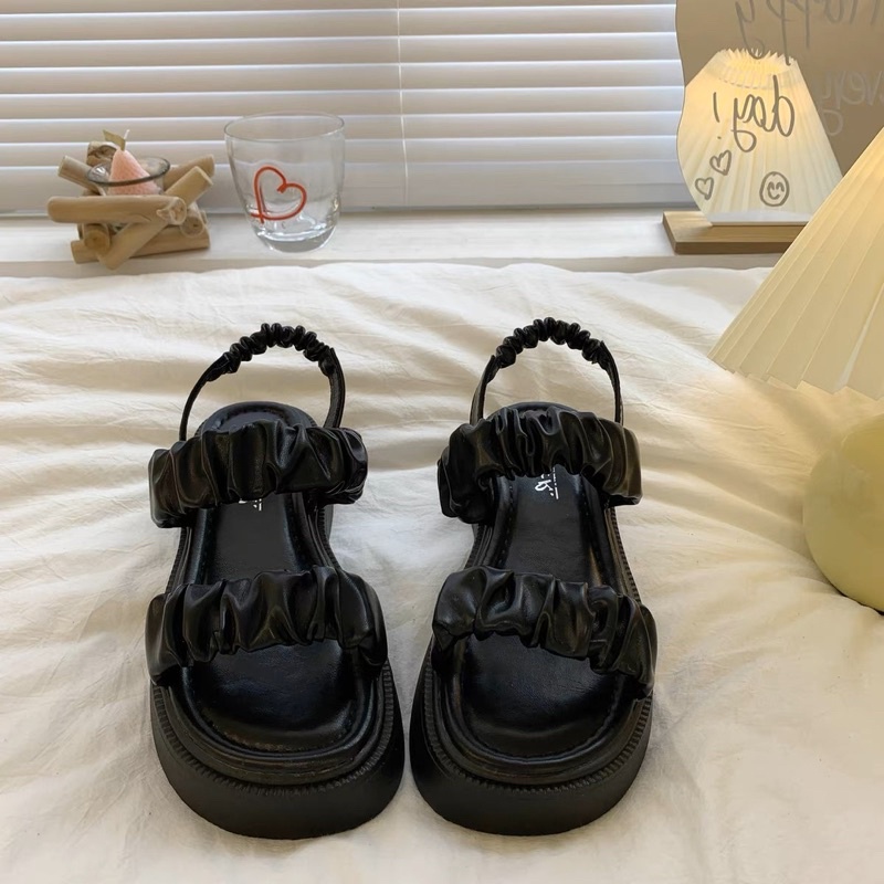 Sandal quai ngang nhún da nữ 3 màu dễ phối đồ đế cao 3,5cm đế chống trơn trượt phù hợp mọi lứa tuổi #828