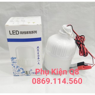 Bóng đèn led bulb trụ 50W liền dây kẹp dài 1,8m, xài bình ắcquy 12V