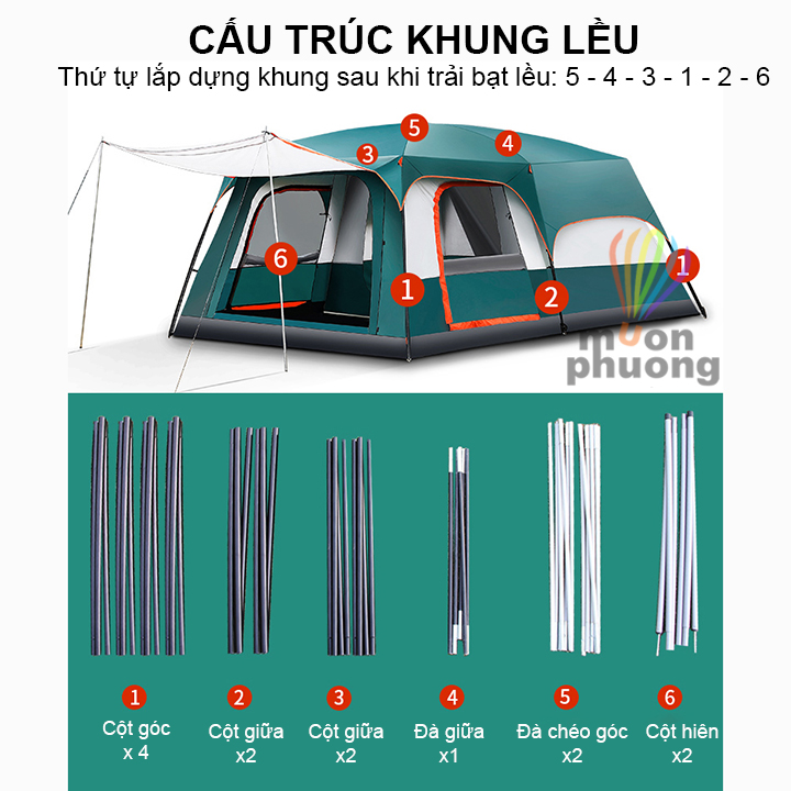 Lều 8 -10 người gia đình du lịch cắm trại dã ngoại size lớn tập thể - MUÔN PHƯƠNG SHOP